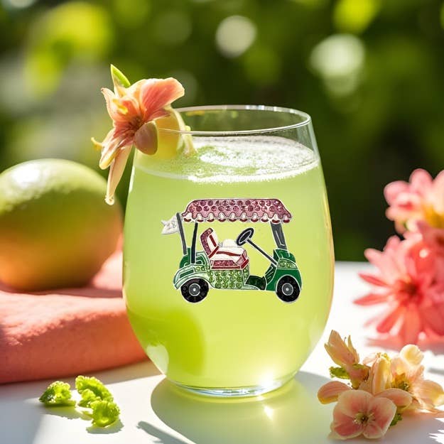 Golf Cart Stemless Wine Glass