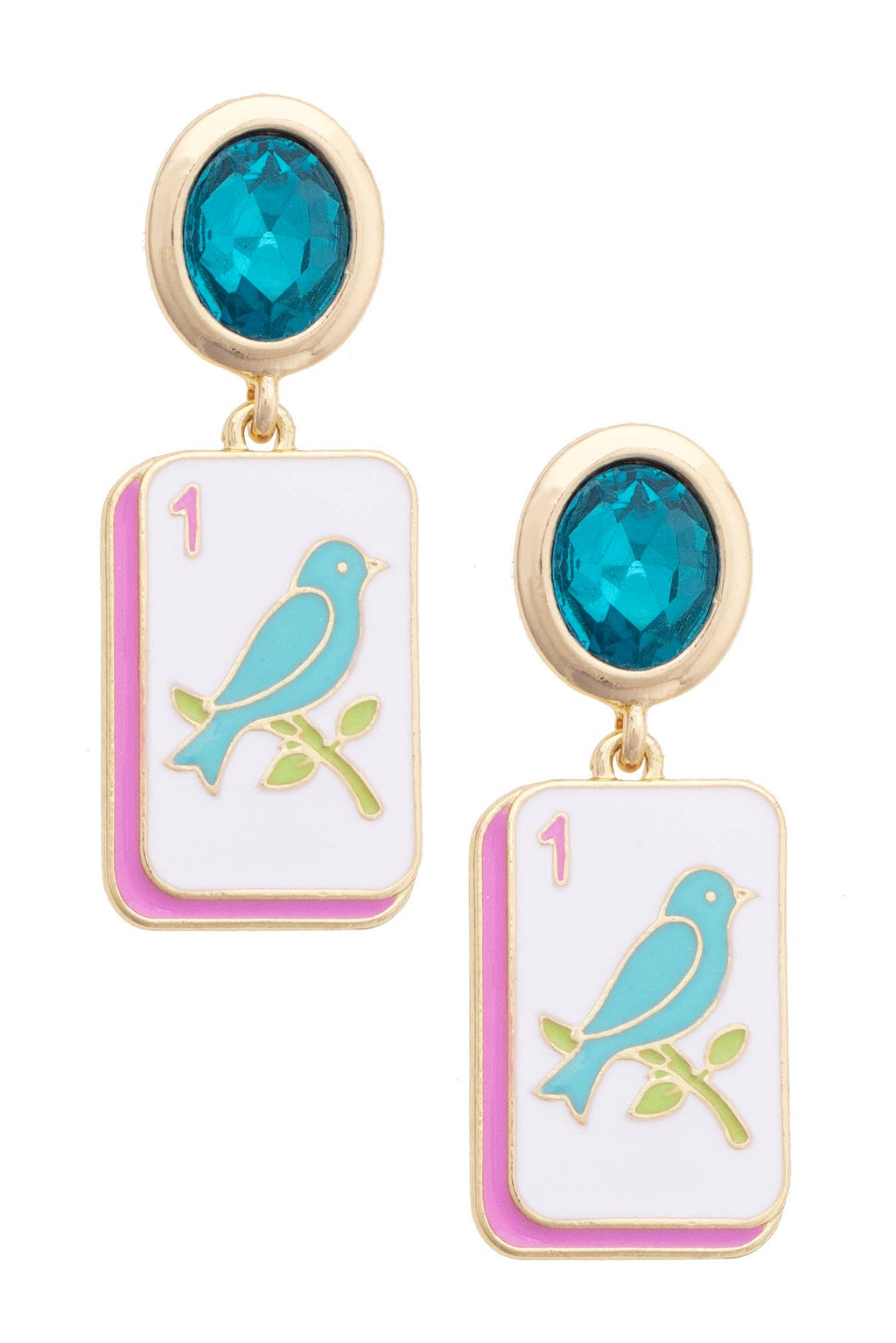 Bird Bam Rhinestone Drop Earrings in Aqua